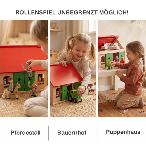Holz Bauernhof multifunktional – kombinierbar mit Pferdestall und Puppenhaus