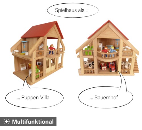 Spielhaus als Puppenhaus Villa oder Bauernhof mit Stall