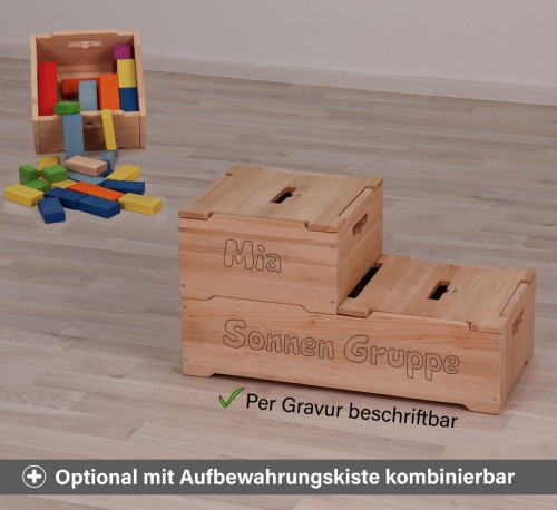Aufbewahrungsbox mit Bauklötzen in bunt