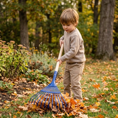 Blaue Laubharke oder Rechen für Kinder