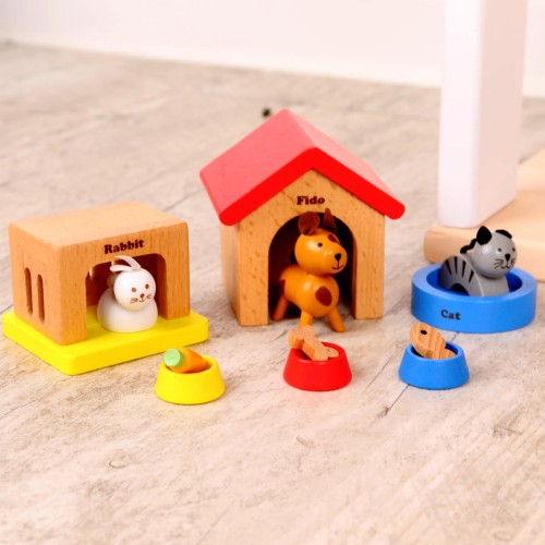 Puppenhausmöbel Ergänzung Set - Haustiere - Hase, Hund und Katze