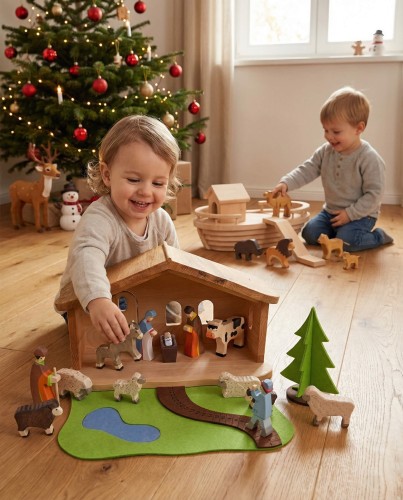 Kinderkrippe mit Adventsweg - Christliche Holzspielzeuge