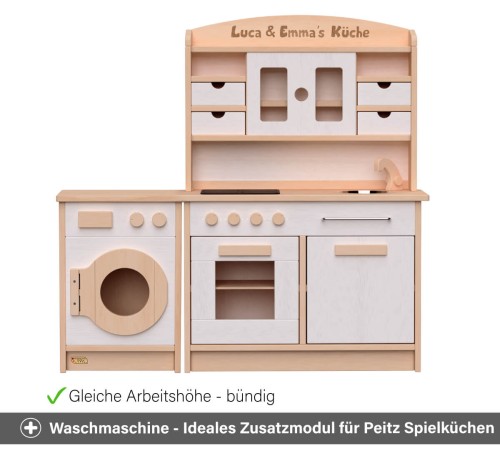 Kinder Waschmaschine weiß - Ideales Zusatzmodul für Peitz Spielküchen