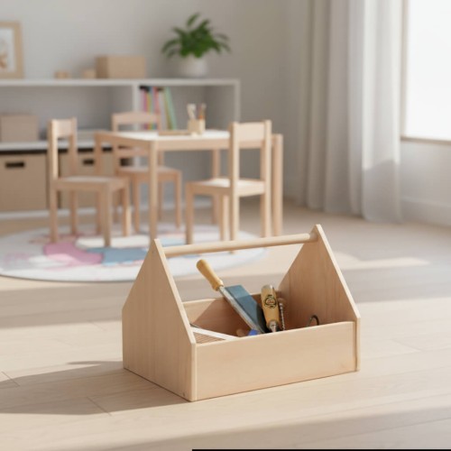Kinderwerkbank aus Buche Natur fügt sich harmonisch in helles Kinderzimmer im skandinavischen Stil ein