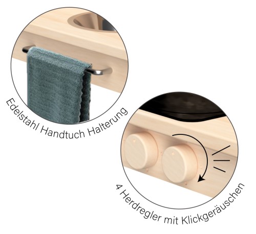 Kinderküche Aufsatz aus Holz - mit klickgeräusch Herdregler und Handtuch Halterung