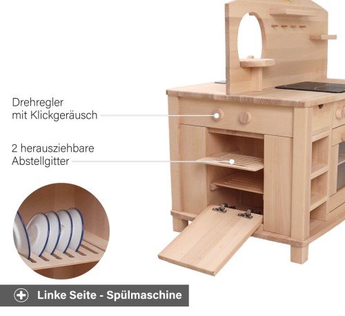 Kinderküche Cinderella - Linke Seite- Mit Spülmaschine und Ablagegittern