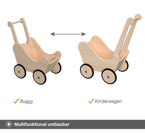 Multifunktional als Puppenwagen oder Lauflernwagen Buggy - Griff an beiden Seiten befestigbar