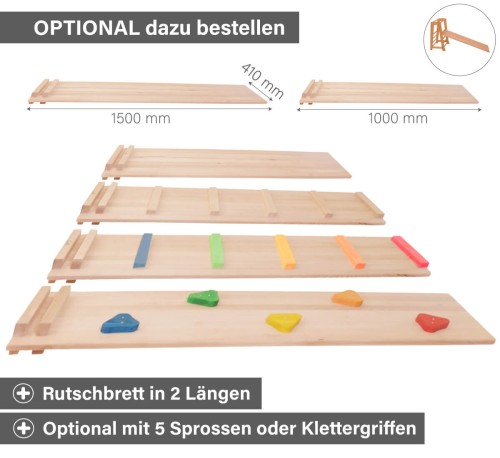 Kletter Lernturm - Optional mit beidseitig verwendbarem Kletter oder Rutschbrett - in 2 Längen erhältlich