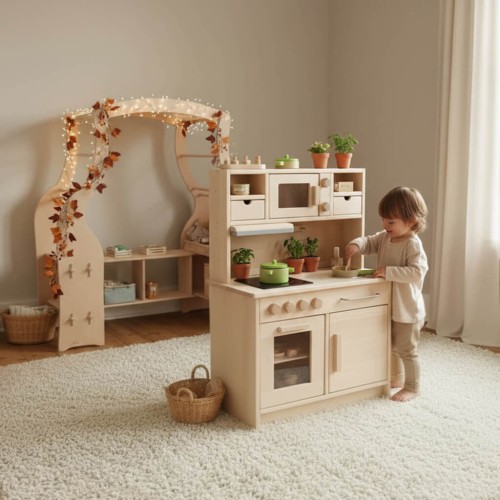 Spielküche mit spielendem Kind