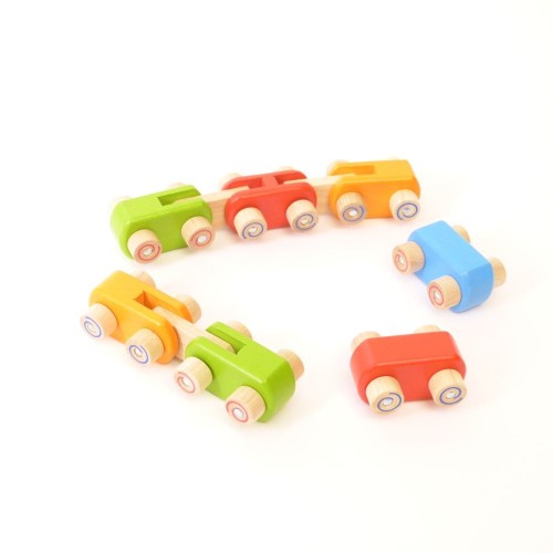 Bunte Auto-Flitzer aus Holz im 6er-Set