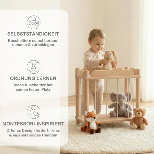 Montessori Kuscheltier Zoo fördert Selbstständigkeit und Ordnung im Kinderzimmer
