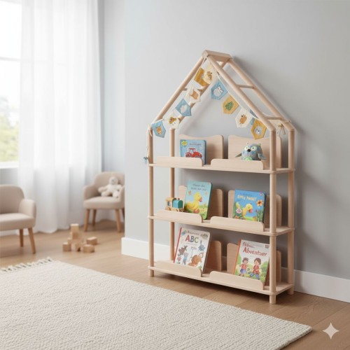 im Kinderzimmer ein Bücherregal Austellerregal für die Kinder zum selber bedienen