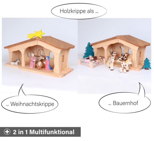 Weihnachtskrippe - Multifunktional verwendbar als Weihnachtskrippe oder Bauernhof