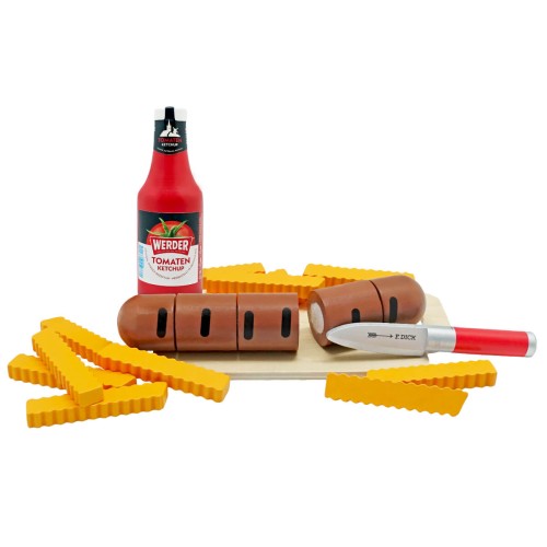 Pommes Bratwurst Set aus Holz