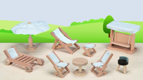 Puppenhaus möbeln für Garten mit Grill und Liege!