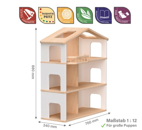 Puppenhaus weiß 3 stöckig Abmessungen
