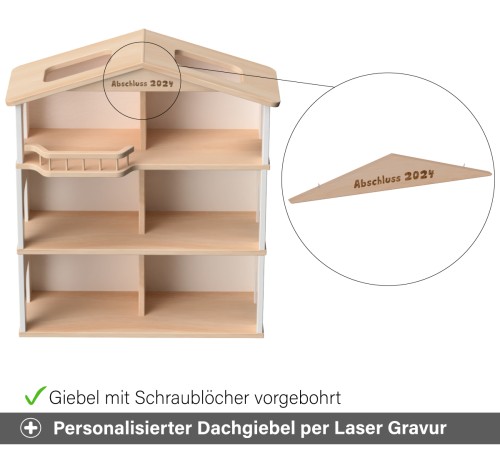 Puppenhaus mit personalisiertem Dachgiebel optional dazu bestellen