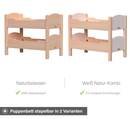 Puppen Hochbett in natur und/oder weiß Kombination erhältlich
