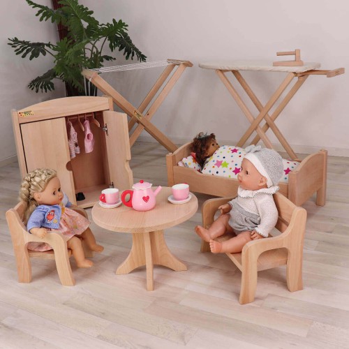 vielseitige Sitzgruppe für Puppen, robuste Puppenbank, dekorativer Puppenstuhl - Puppentisch - massive Holz-Puppenmoebel von Holzspielzeug-Peitz - Puppe, ökologisches Spielzeug, nachhaltig, für Generationen, langlebig