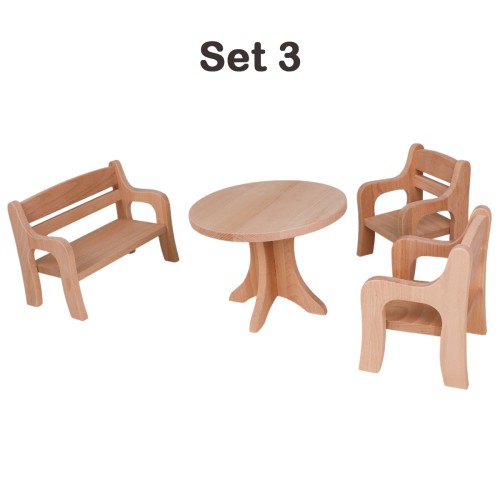 puppenmoeel im set 3 besteht aus tisch stuhl und bank