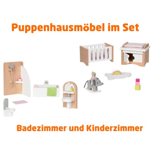 Puppenmöbel - Badezimmer & Kinderzimmer Set
