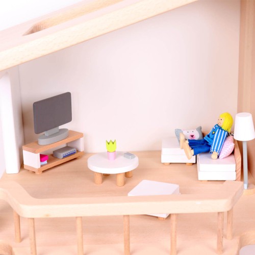Puppenmöbel Set - Wohnzimmer - Mit Tisch, Fernseher, Schrank