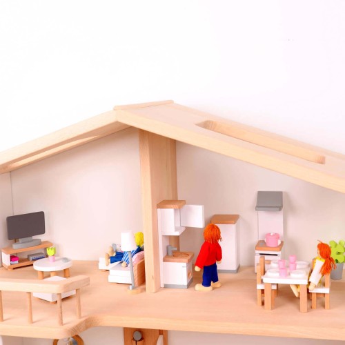 Puppenmöbel Set - Wohnzimmer - Mit Tisch, Fernseher, Schrank