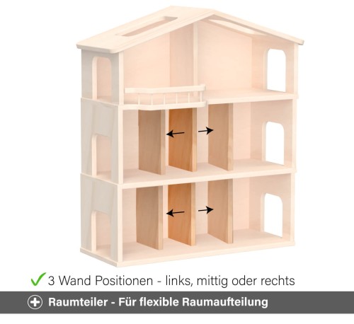 Puppenhaus Stockwerk weiß - Flexibler Raumteiler in 3 Wand Positionen
