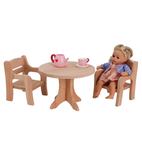 Puppenmöbel Set mit 2 Stühle, 1 Tisch & 1 Bank für 30cm große Puppen - Waldorf Puppen-Spielzeug