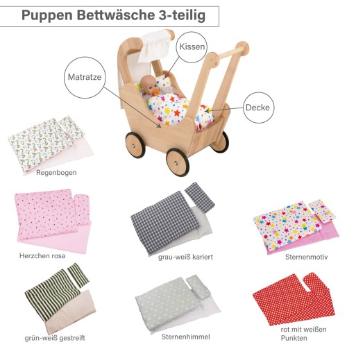 Lauflernwagen Puppenwagen optional mit 7 verschieden farbige Puppenbettwäsche