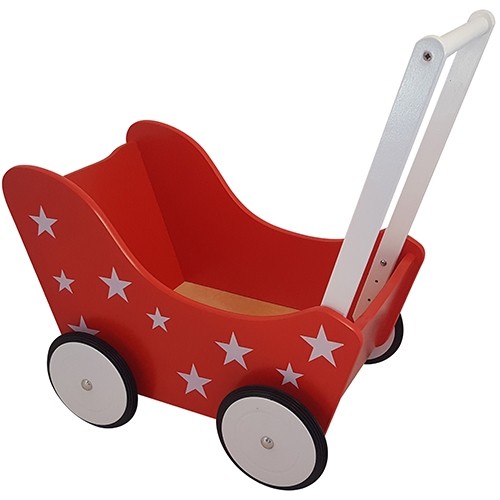 Puppenwagen aus Holz | Lauflernwagen | rot-weiße Sterne DW 38-6020-22