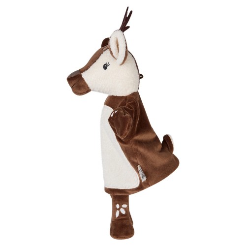 Seitenansicht der braunen Handpuppe Hirsch von Sterntaler mit niedlicher Schnauze