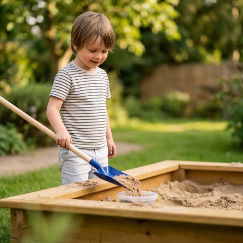 Blaue Kinder-Schaufel mit Holzstiel Robuste Metallschaufel für Kinder mit blauem Blatt Kinderschaufel für Sandkasten und Garten