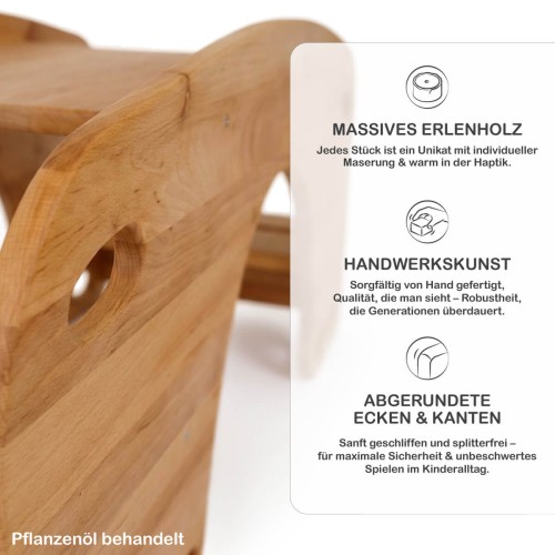 Nahaufnahme der natürlichen Holzmaserung der Schiffschaukel aus massivem Erlenhol