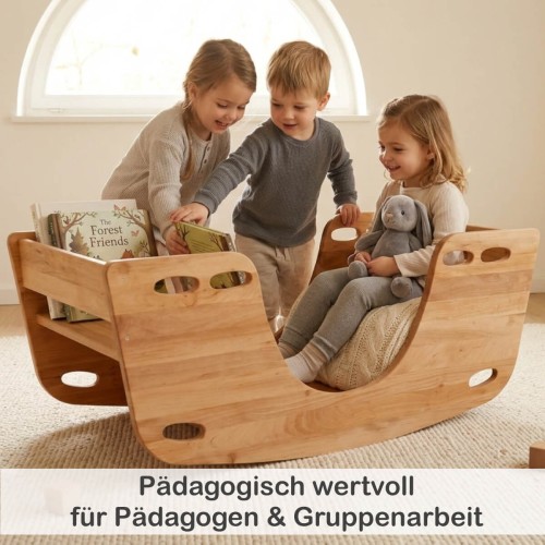 Pädagogische Spielsituation mit Kindern auf der Holz Wippe zur Förderung der Entwicklung