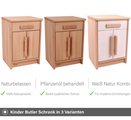 Geschirrschrank Butler - Natur, Pflanzenöl behandelt und/oder weiß