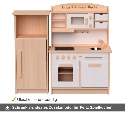 Spielzeugschrank als ideales Zusatzmodul für Peitz Spielküchen