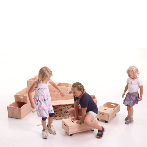 Stapelbox Aufbewahrungskiste für Kinder - Rollbrett mit Zugseil