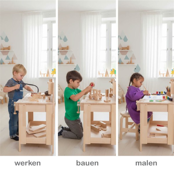 Kinderhobelbank aus Holz mit erweiterten Gebrauchsmöglichkeiten von Holzspielzeug Peitz