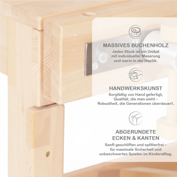 Kinder Werkbank aus massivem Buchenholz von Holzspielzeug Peitz