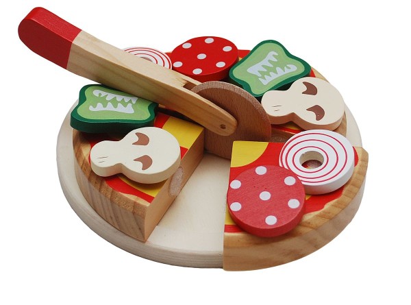 Kinder-Holz-Pizza als Zubehör für Kinderküche oder Kaufladen