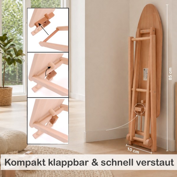 Klappbares Kinder Bügelbrett aus Holz platzsparend verstaut