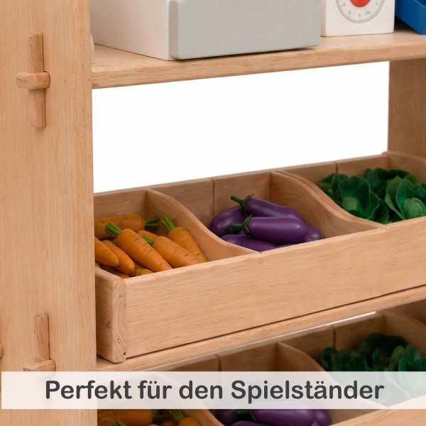 Holz Kaufladen Einsatz passt exakt in den Spielständer und schafft zusätzlichen Stauraum
