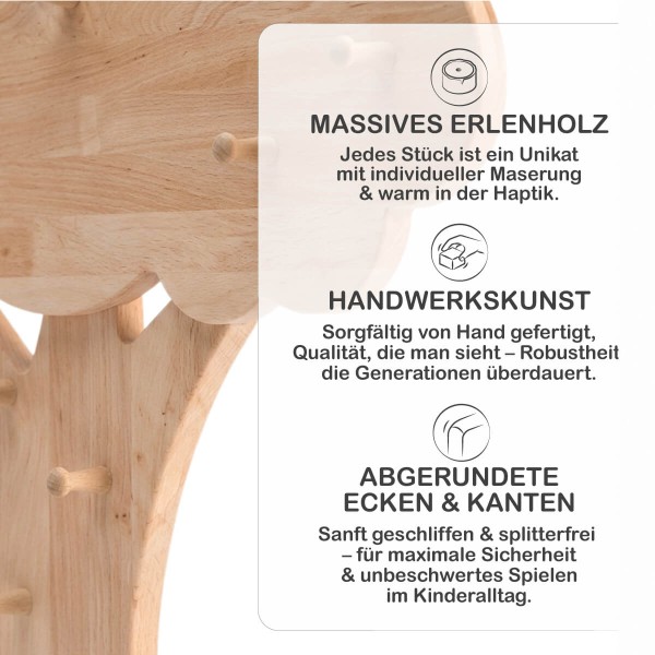 Baum Garderobe aus massivem Erlenholz mit handwerklicher Verarbeitung und abgerundeten Kanten