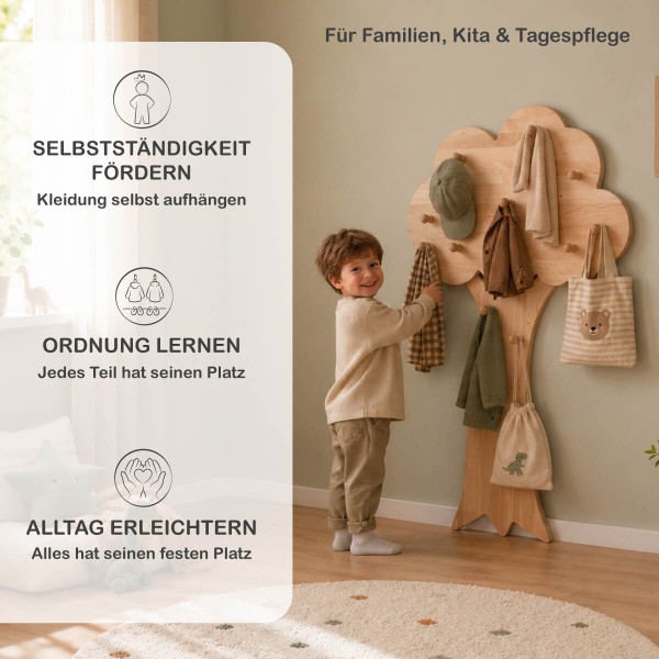 Baum Garderobe Kinder mit Schuhbank im Kinderzimmer – praktischer Garderobenplatz für den Alltag