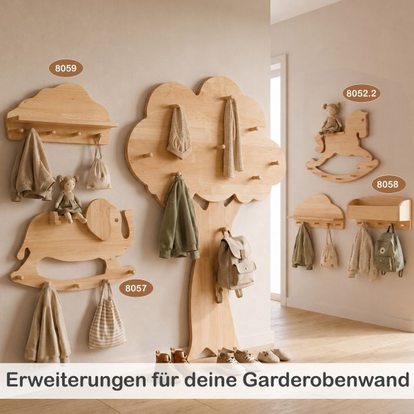 Baum Garderobe mit passenden Wandgarderoben als erweiterbare Garderobenwand für Kinder