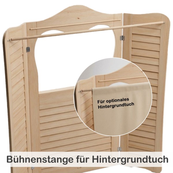 Kasperletheater mit Bühnenstange für Hintergrundtuch und Theaterkulissen