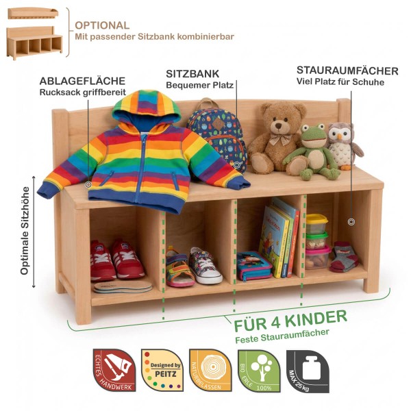 Kinder Sitzbank mit 4 Schuhfächern bietet viel Stauraum für Schuhe und Alltagschaos.
