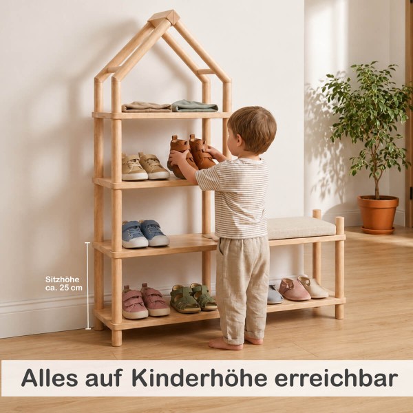 Schuhregal Kinder auf Kinderhöhe – Schuhe und Ablagen sind leicht selbst erreichbar