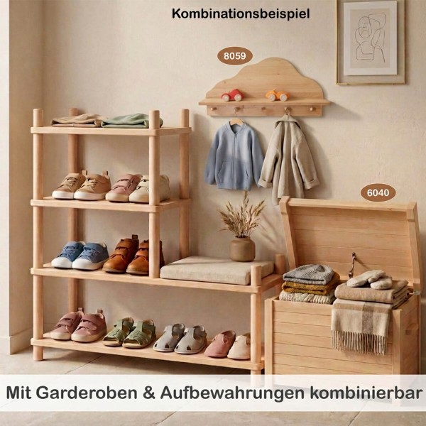 Schuhregal Kinder kombinierbar mit Garderobe und Aufbewahrung für den Flur